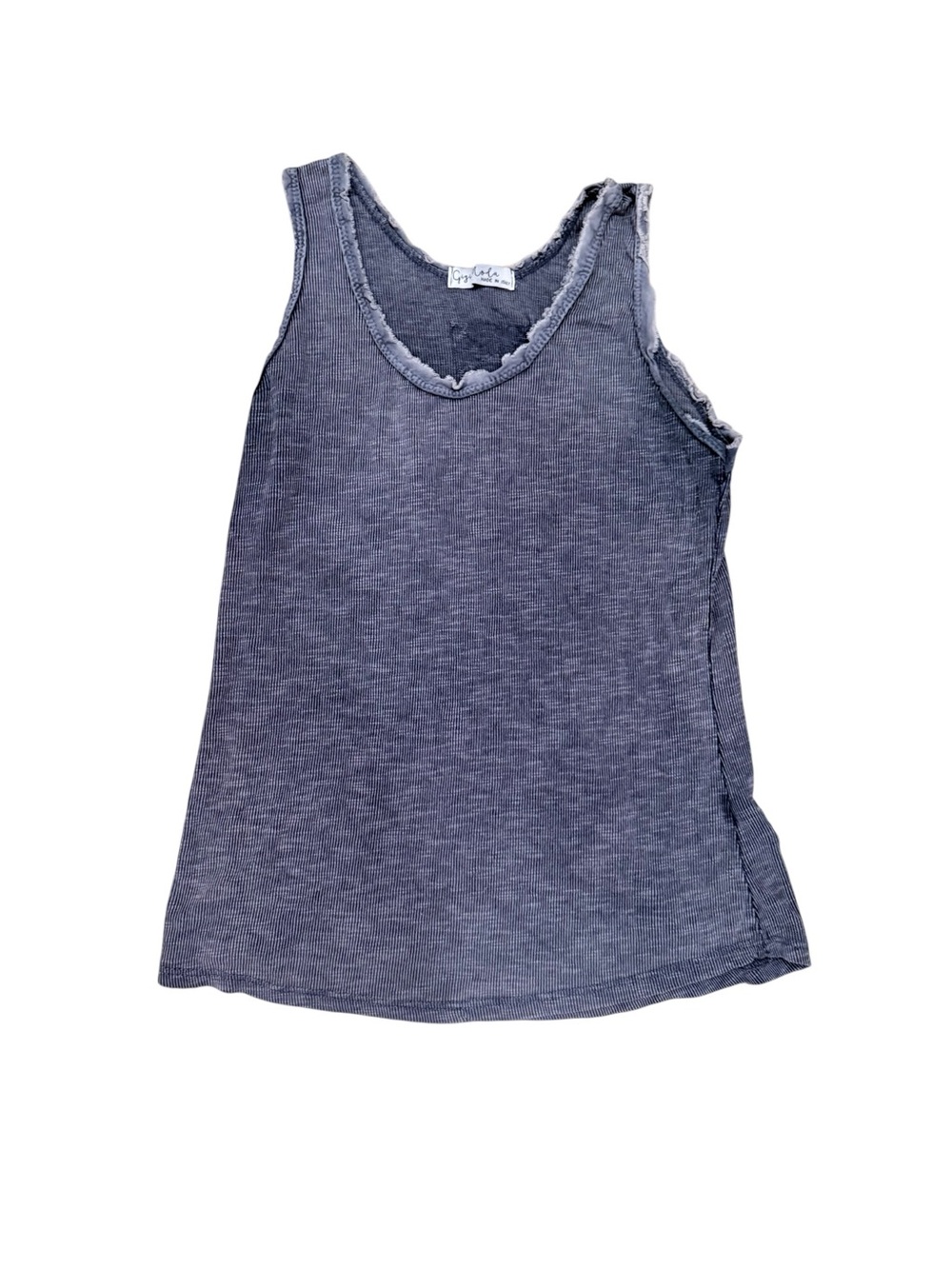 Gigi Moda Avena Raw Edge Ribbed Cotton Tank Top Gray Made Italy OS